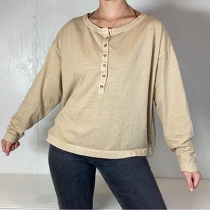 Old Navy Tan Henley Button Neck Long Sleeve Tee Shirt
